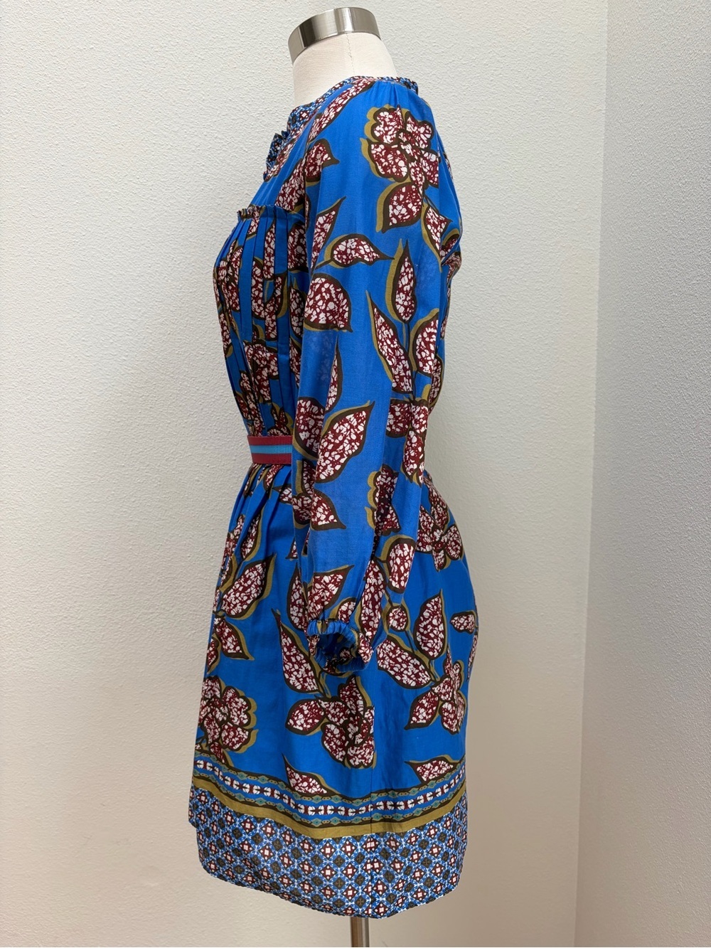 Alexis Berka Mini Dress Sapphire Batik Print Pleated Belted Cotton Blue Size Xs - Picture 4 of 12